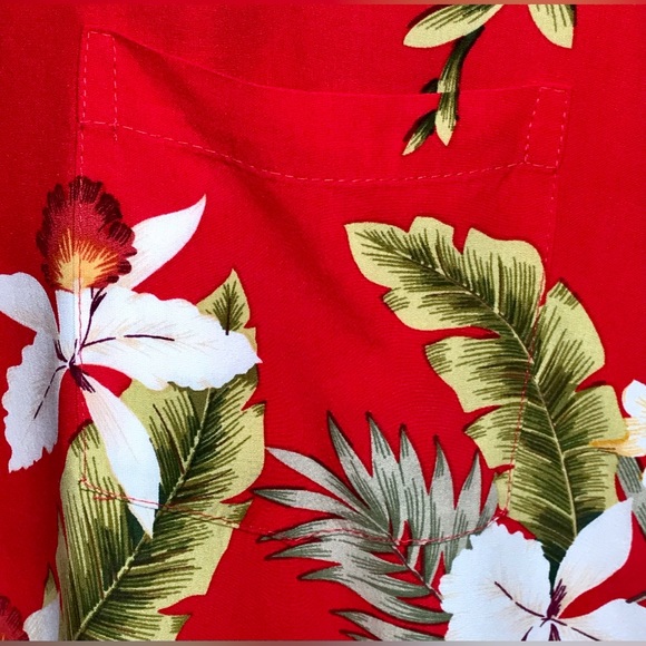 Vintage Two Palms Shirt Red Size 2XL Tiki Hawaiian Floral Palm Rayon Tropical - Picture 3 of 13